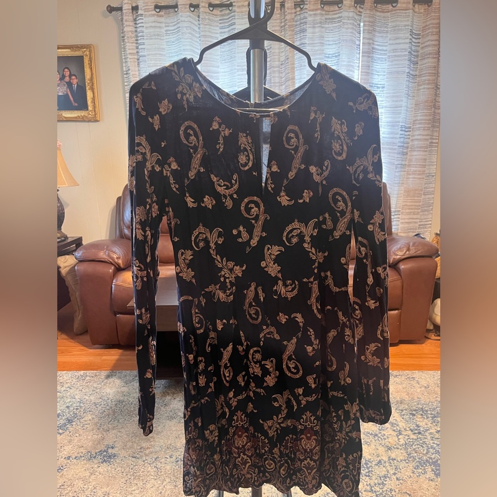 Abercrombie & Fitch Navy Paisley Print Long Sleeve Mini Dress - Size Small - Picture 1 of 2